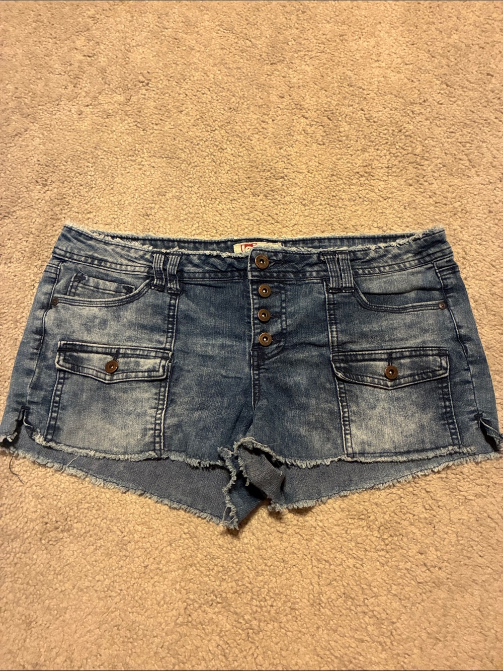 lei Distressed Light Blue Denim Button-Front Women's Shorts
